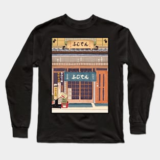 Japanese Storefront Landscape Drawing Illustration Long Sleeve T-Shirt